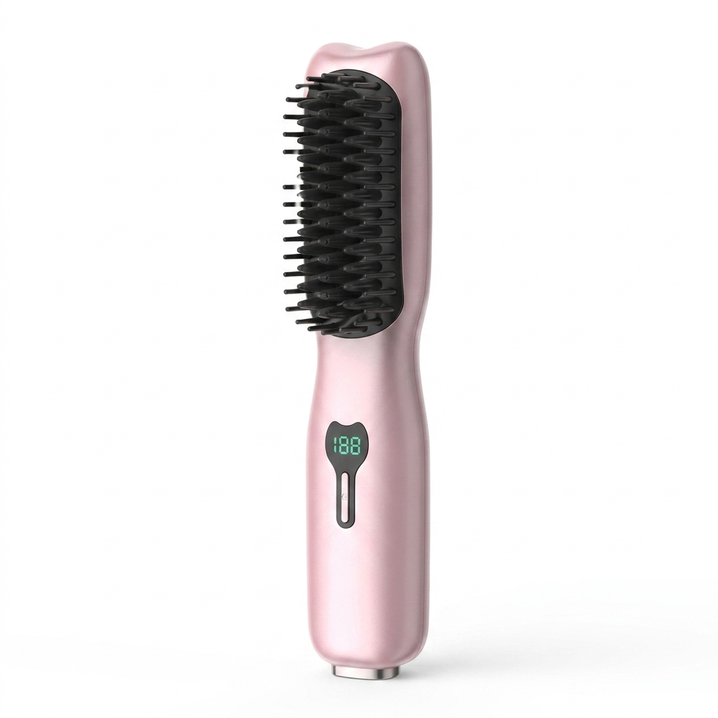 Brosse lissante chauffante sans fil SORÉA Glide, coloris rose poudré